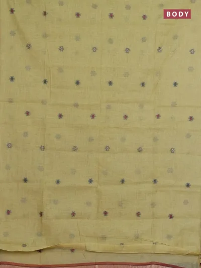 Pale Yellow and Red Thread Woven Butta Jamdhani Cotton Saree